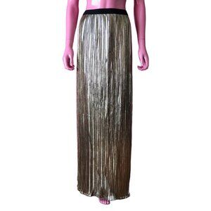 Lioness L Gold Maxi Skirt Micro Pleat Broomstick Black Elastic Waist Side Slits